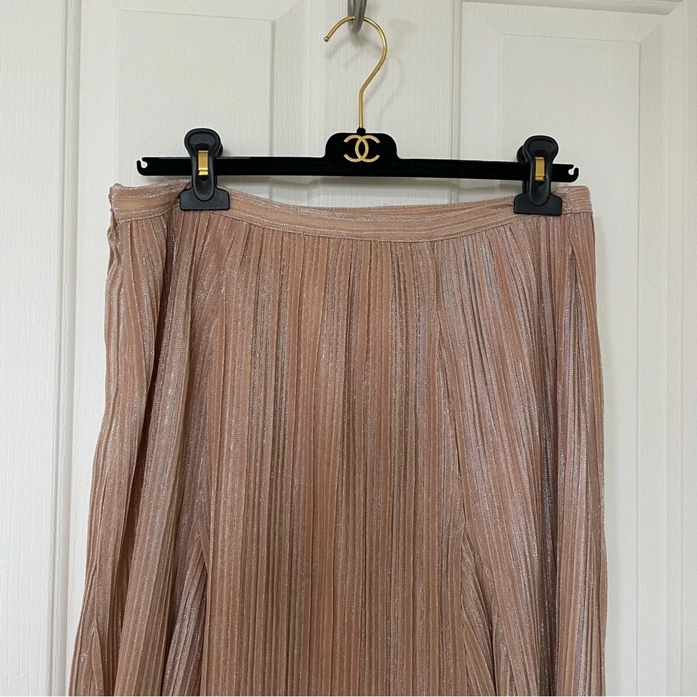 Anthropologie Maeve Pleated Metallic champagne peach midi skirt Small Anthro - Picture 6 of 11